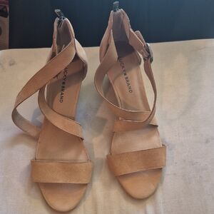 Lucky Brand Tan Wrap Strappy Block Heels